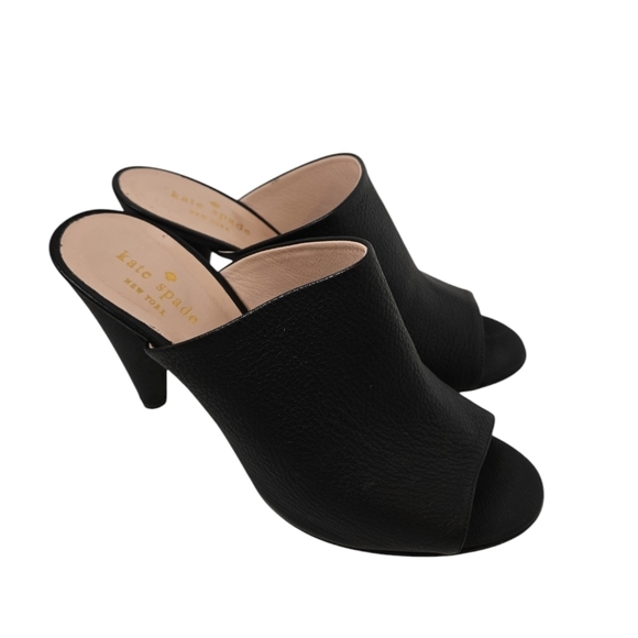 Kate Spade New York Bova peep-toe cone-heel mule black Pebble Leather 8 B - Picture 3 of 7